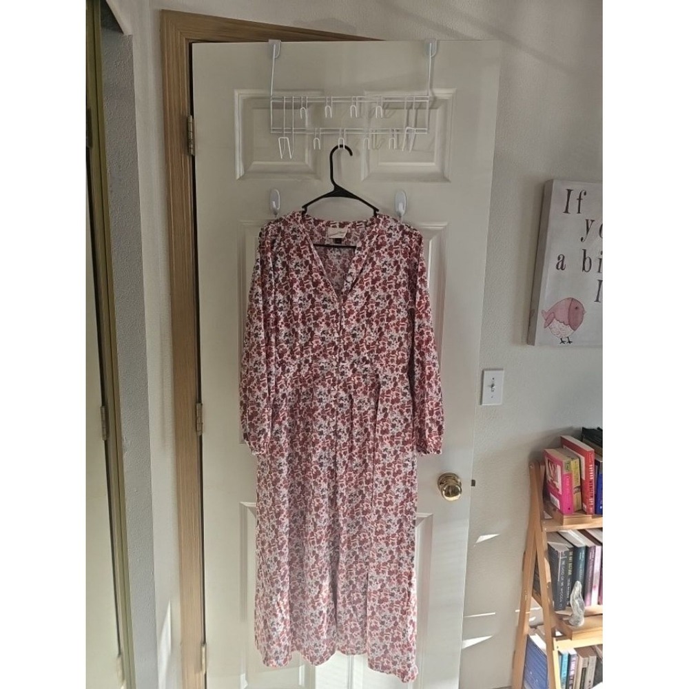Women's Universal Thread Long Sleeve Floral Dress L White Red